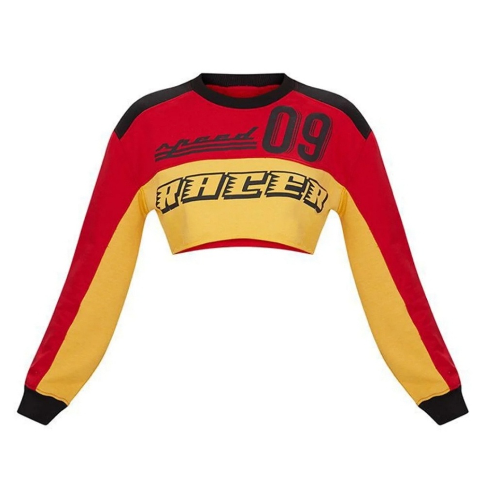Red Racer Slogan Colourblock Crop Top